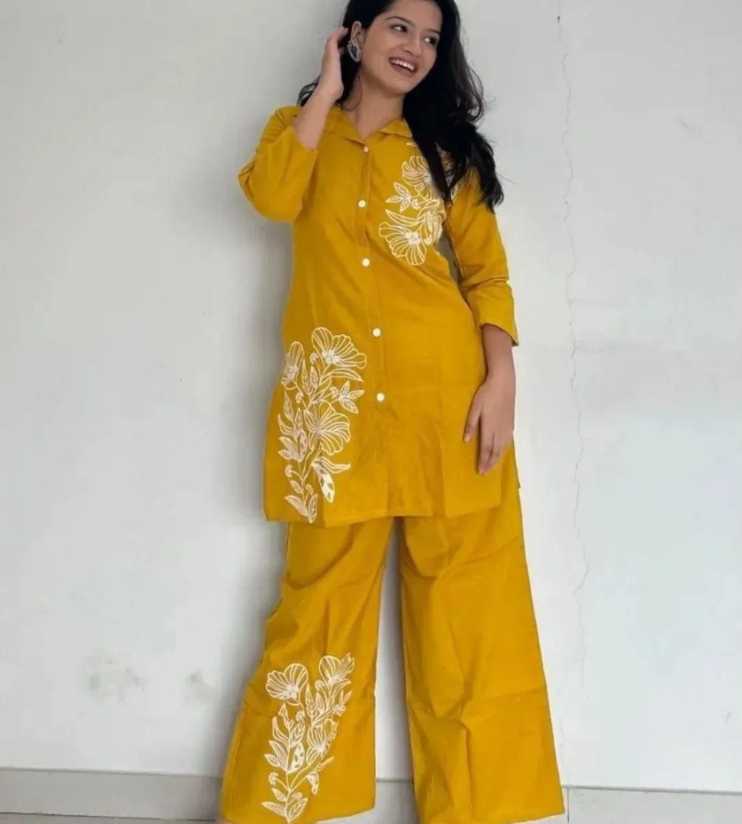 Yellow Floral Kurti With Pant