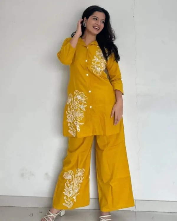 Yellow Floral Kurti With Pant