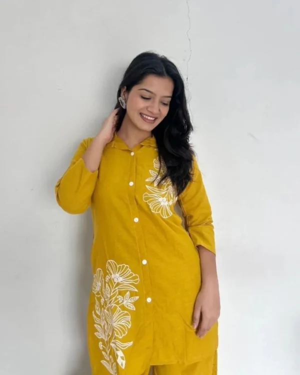 Yellow Floral Kurti With Pant