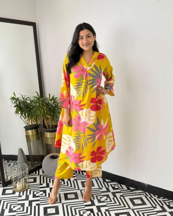 Yellow Kurti Combination With Pant