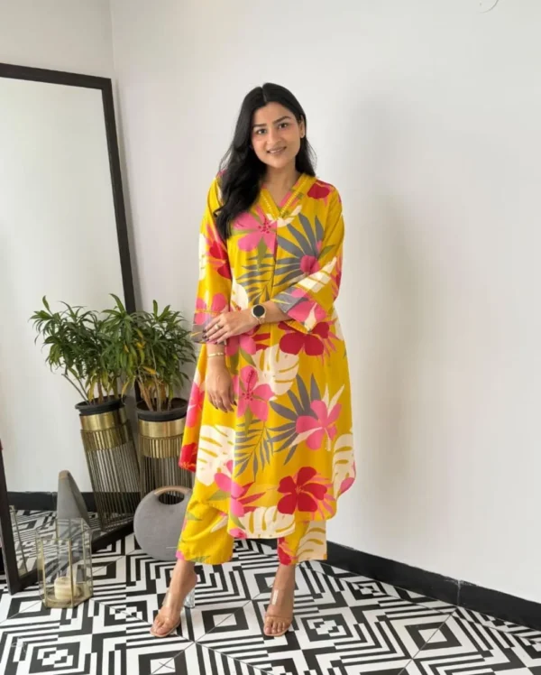 Yellow Kurti Combination With Pant