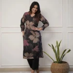 Black Muslin Fabric Kurti With Pant