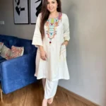 A-Line White Kurti Set