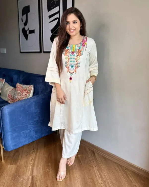 A-Line White Kurti Set