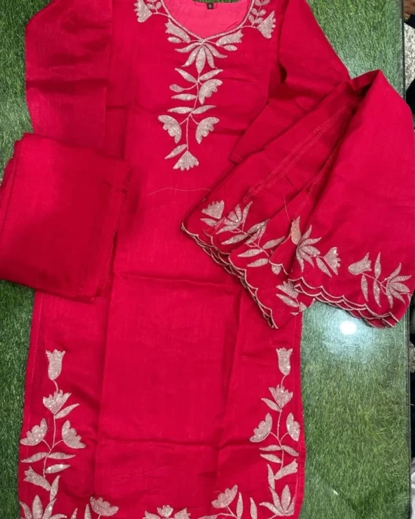 Red Silk Kurti Pant Dupatta Set