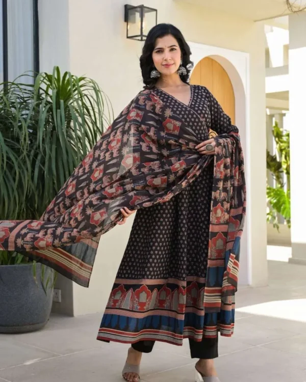 Handblock Printed Anarkali Kurti Set
