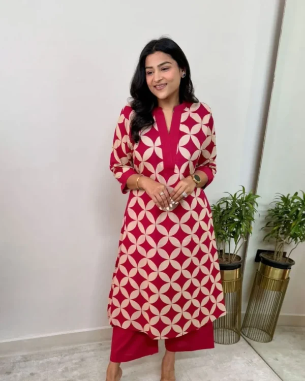 Red Plazo With Kurti Set