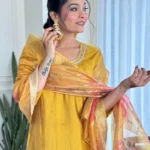 Yellow Floral Kurti Pant Dupatta Set