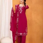 Red Silk Kurti Pant Dupatta Set