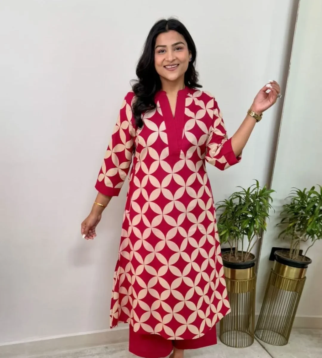 Red Plazo With Kurti Set