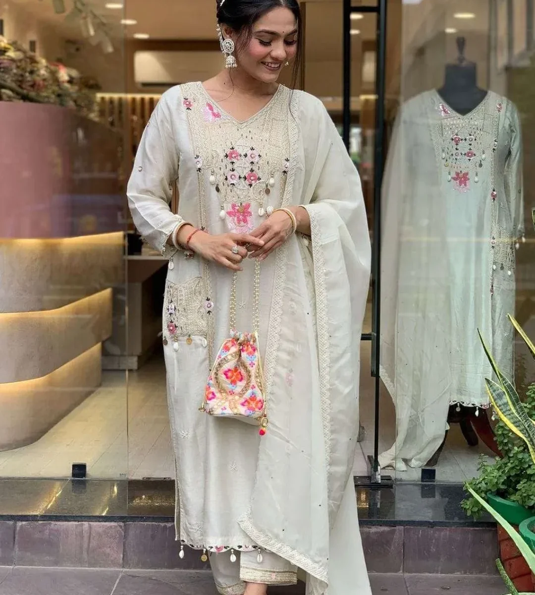 White Rayon Kurti Set