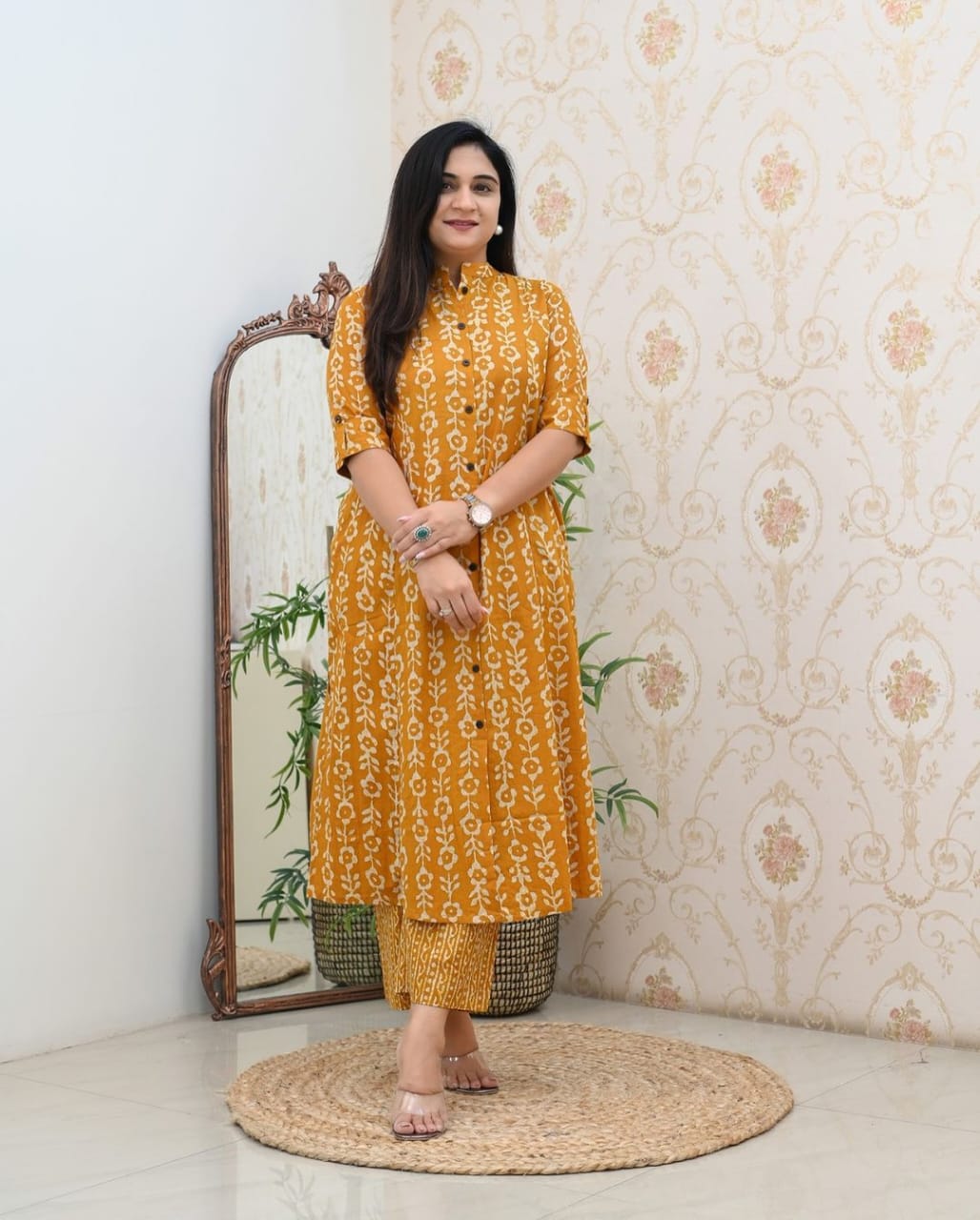 Buy Yellow Procin Print Office Wear Kurti Set Online KurtiBloom