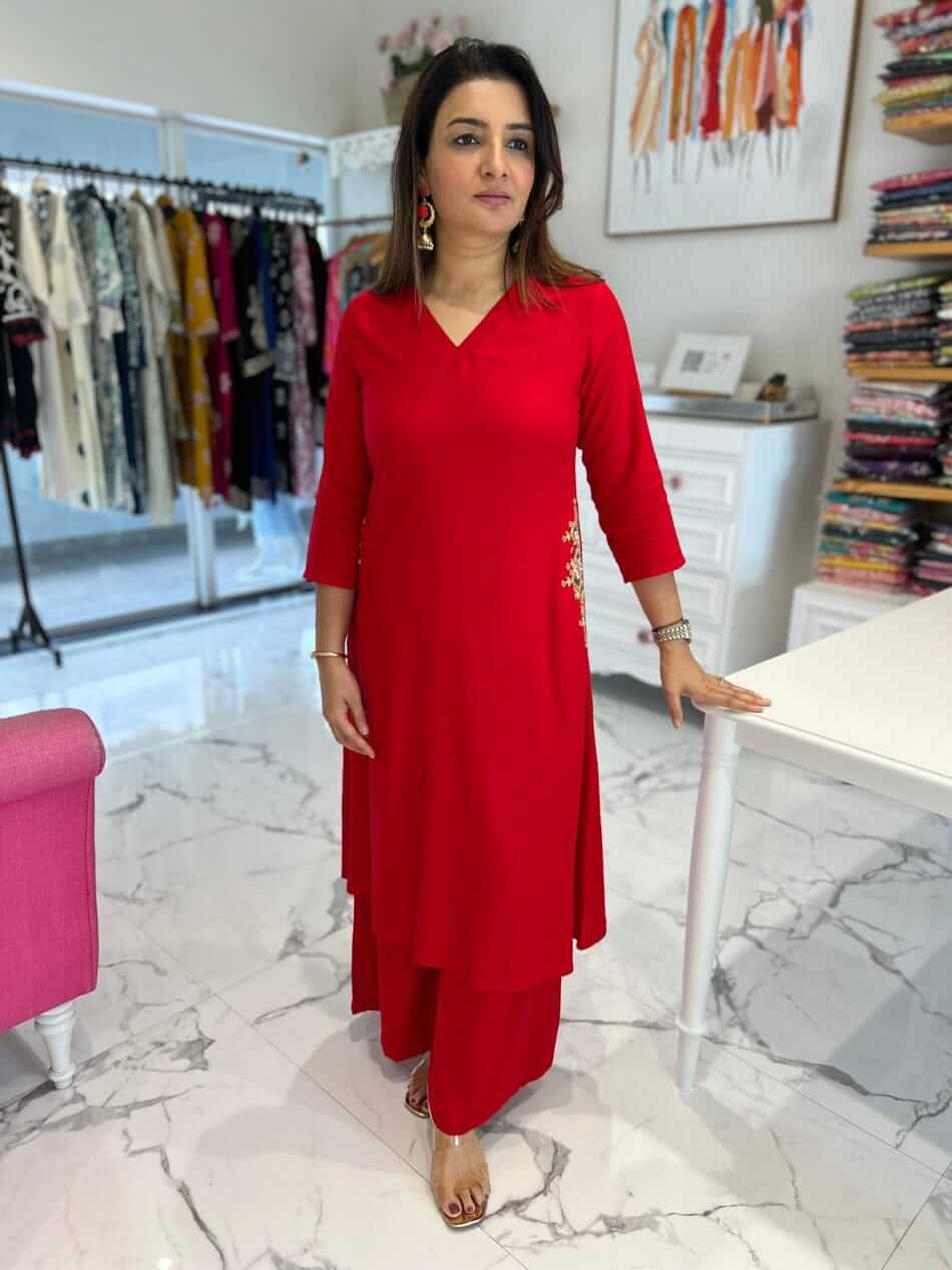 Red Plazo With Kurti Set