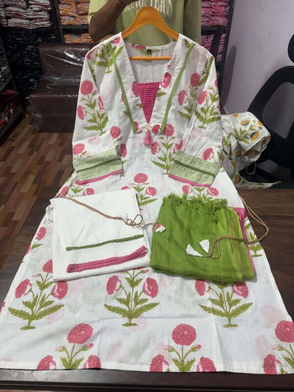 White Pink Combination Kurti Set