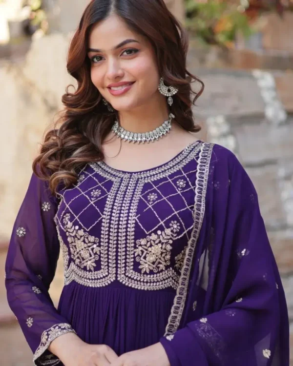 Purple Kurti Party Wear Set Front