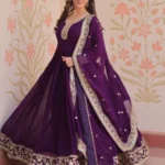 Purple Party Wear Gown With Dupatta Set