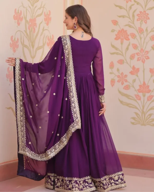 Purple Party Wear Gown With Dupatta Set Back