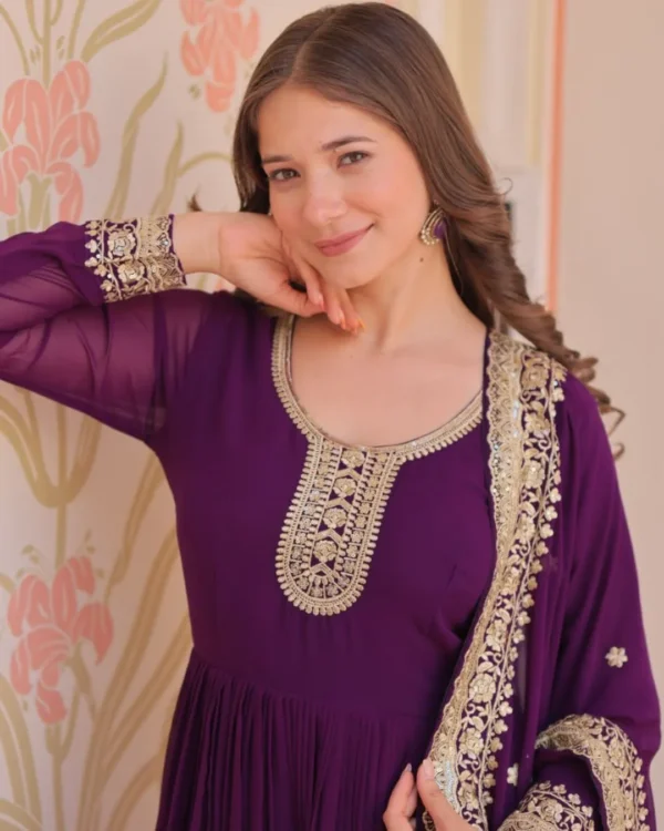 Purple Party Wear Gown With Dupatta Set Back