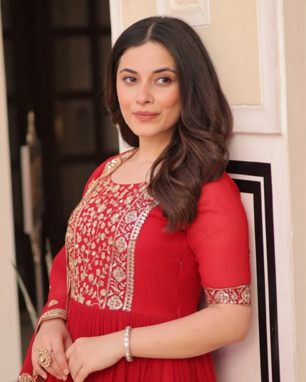 Red Kurti Party Wear Set Front