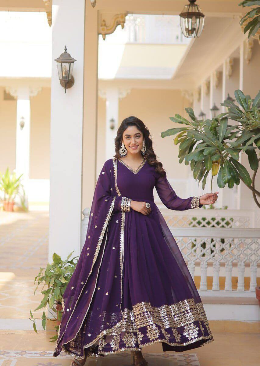 Wine Kurti Party Wear Set