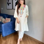 A-Line White Kurti Set