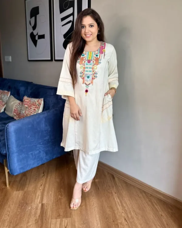 A-Line White Kurti Set