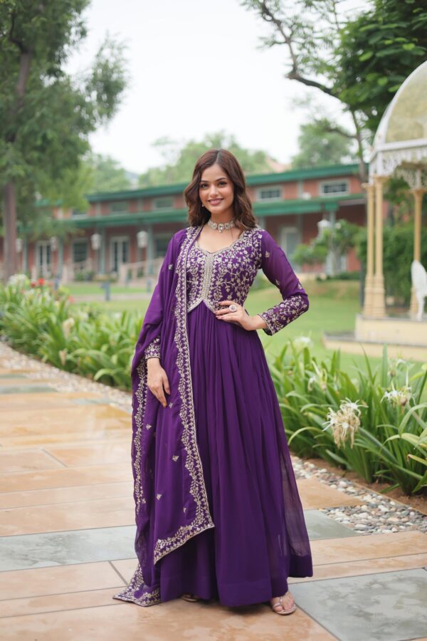 Purple Party Wear Gown With Dupatta Set