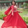 Red Party Wear Gown With Dupatta Set