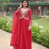 Red Party Wear Gown With Dupatta Set