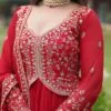 Red Party Wear Gown With Dupatta Set