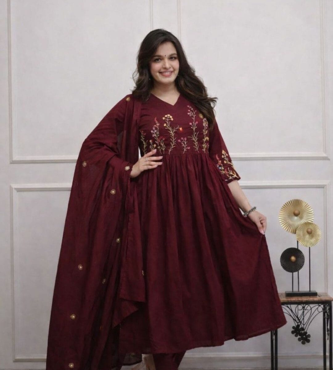 Maroon Cotton Kurti Set