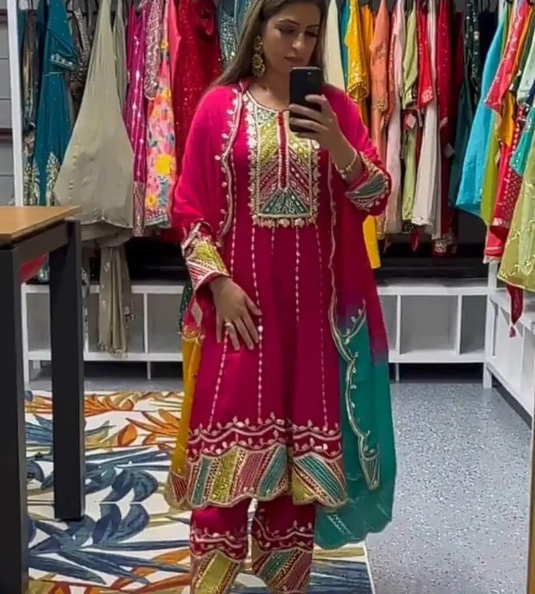 Rani Pink Cotton Panjabi Suit Set