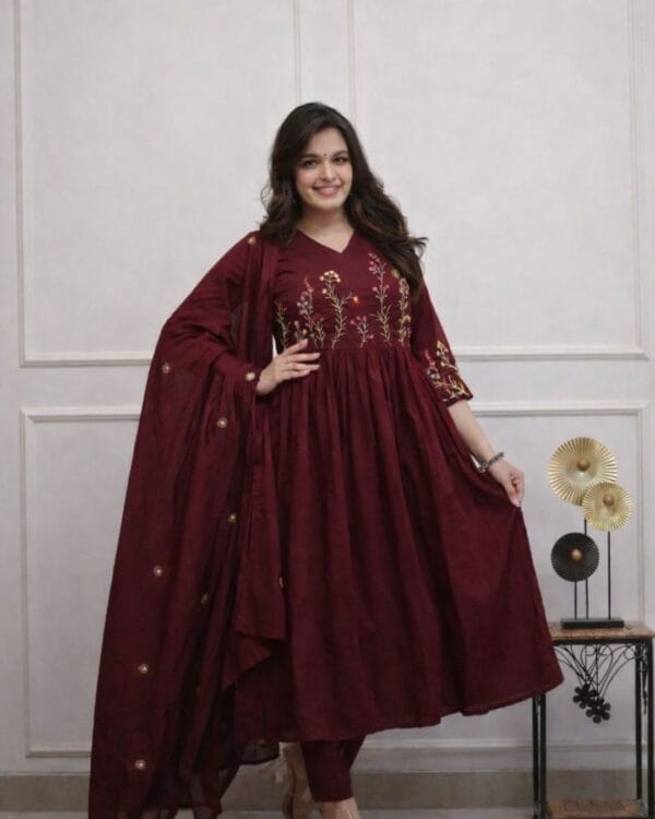 Maroon Cotton Kurti Set
