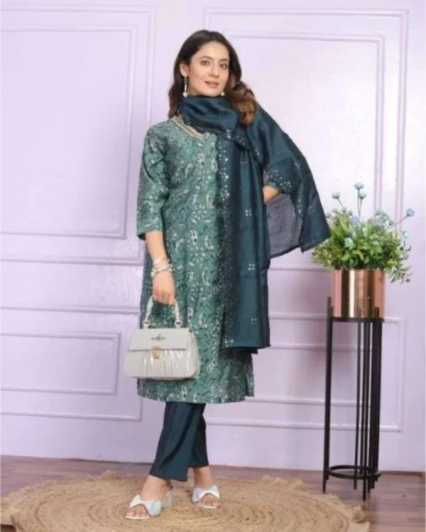 Rama Green Silk Kurti Set