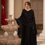 Roman Cotton Black Anarkali Kurti Set