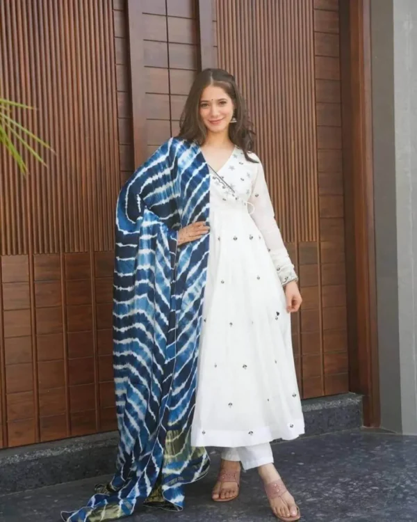White Georgette Kurti Set