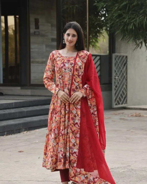 Orange Multi Colour Anarkali Suit​ Set