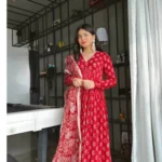 Red Cotton Kurti Pant Set