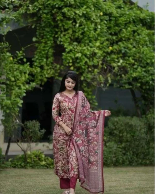 Maroon Cotton Kurti Set