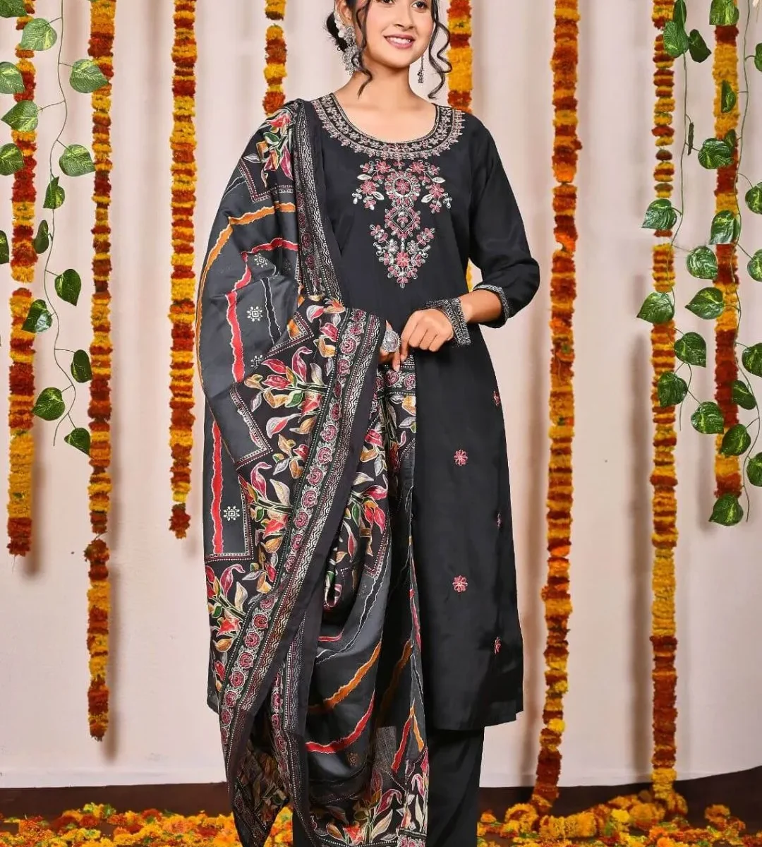 Grey Roman Silk Kurti Set