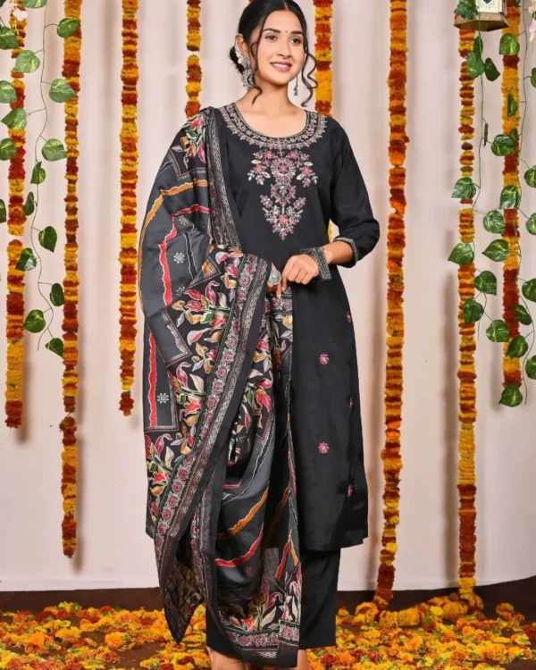 Grey Roman Silk Kurti Set