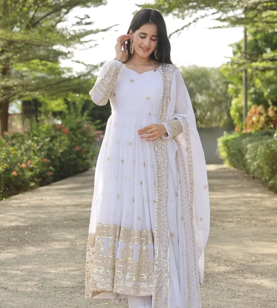 White Georgette Kurti Set