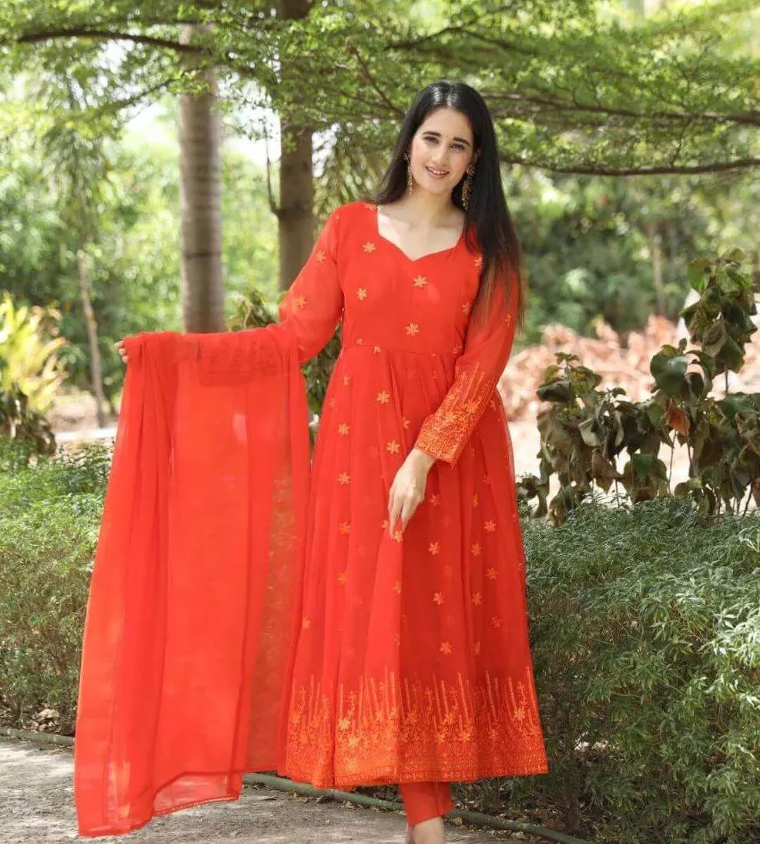 Orange Georgette Anarkali Kurti