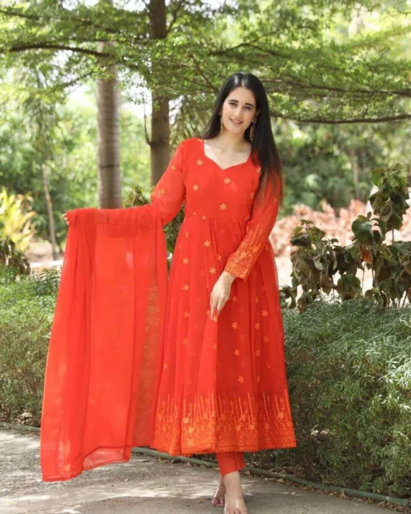 Orange Georgette Anarkali Kurti