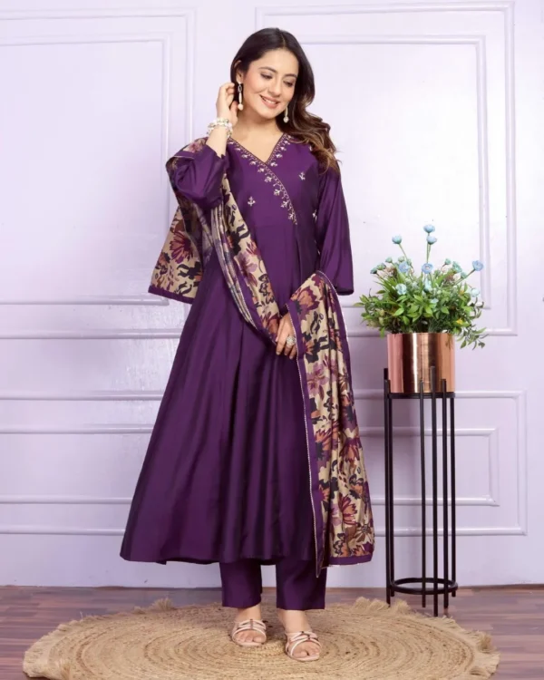 Wine Angarkha Style Kurti Set