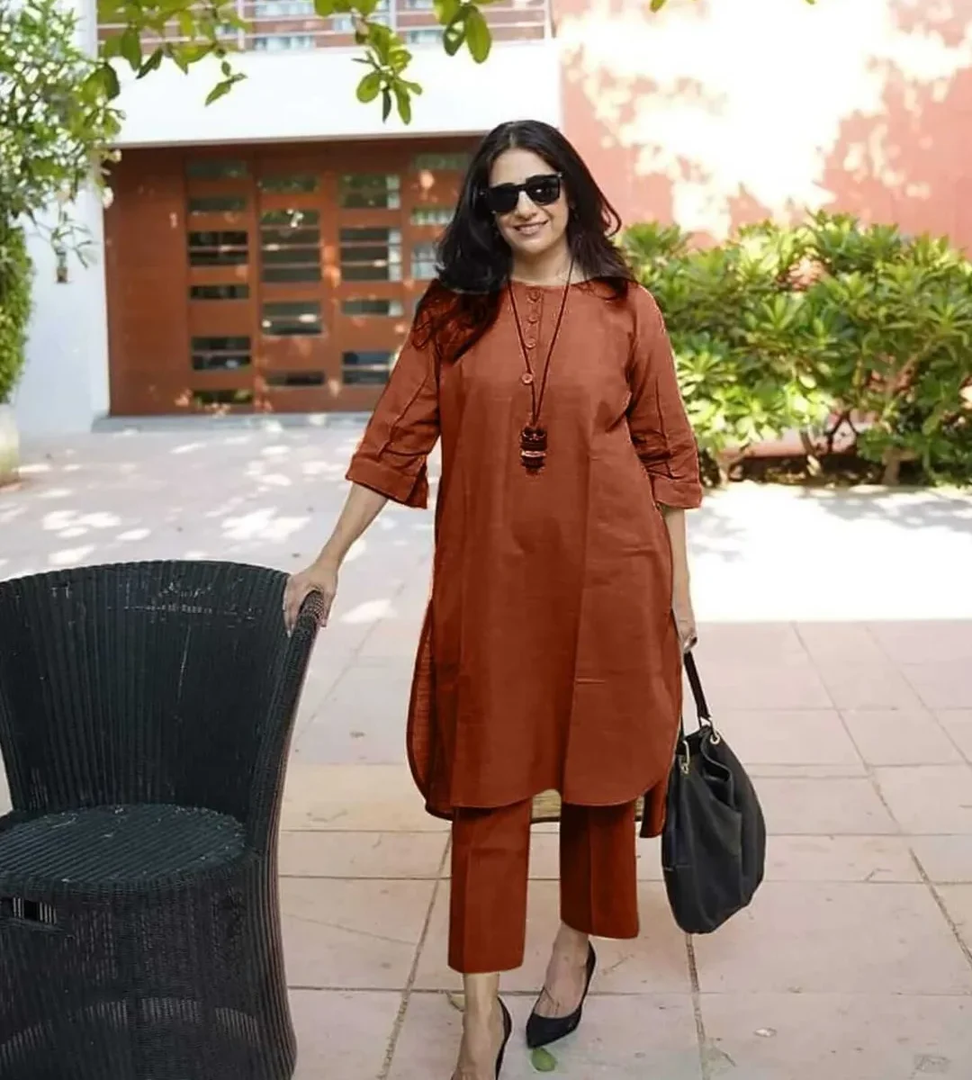 Brown Kurti Combination Pant Set​