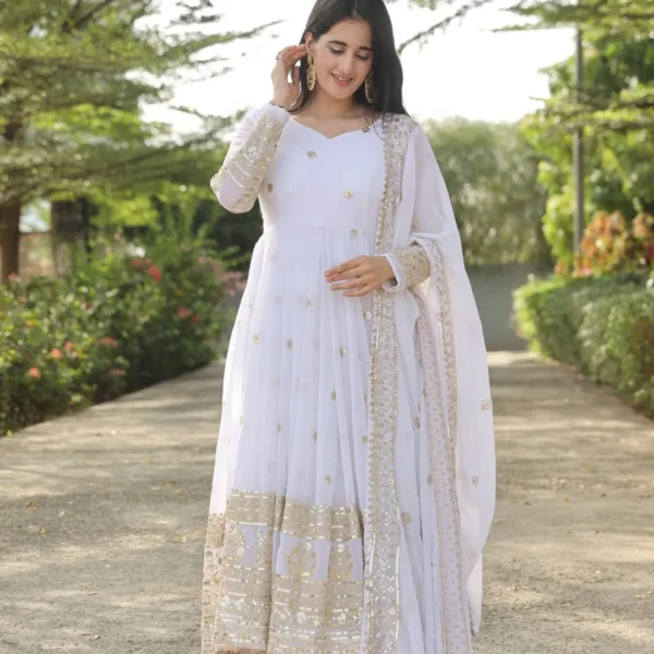 White Georgette Kurti Set
