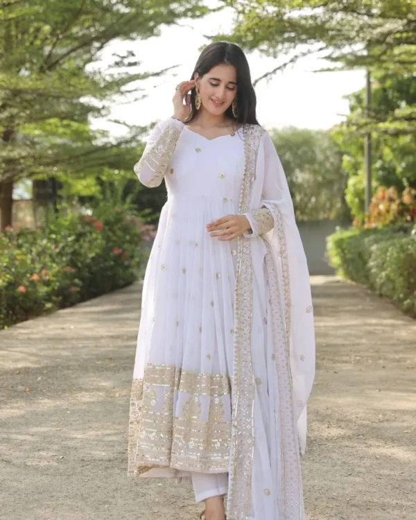 White Georgette Kurti Set