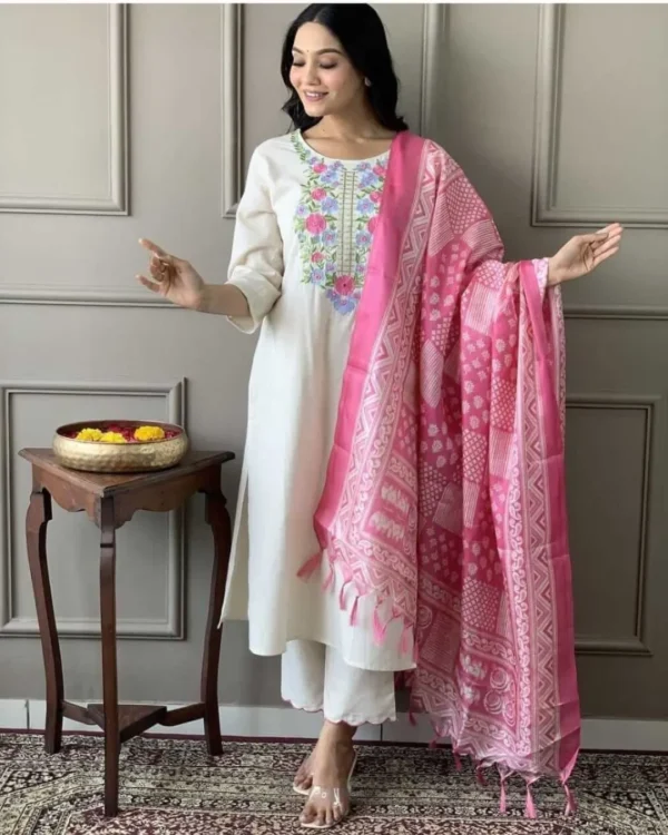 White Khadi Cotton Kurti Set