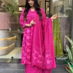 Rani Pink Floral Cotton Kurti Set